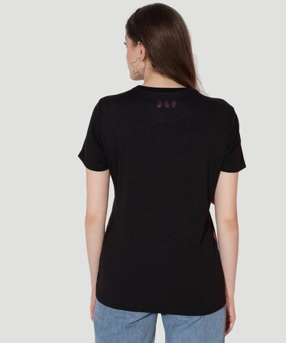 Women's Black Graphic Print Half Sleeves Regular Fit T-Shirt