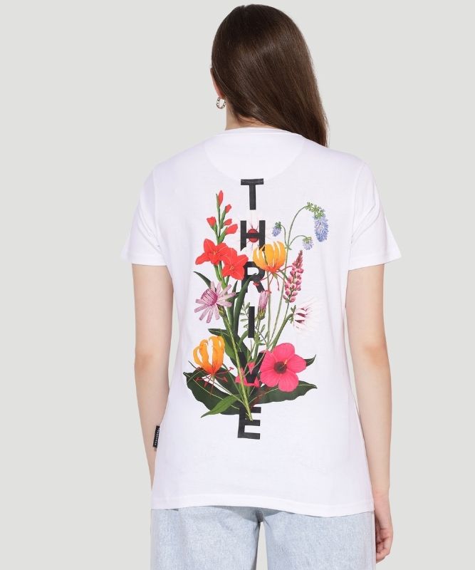 Women's White Graphic Print Half Sleeves Regular Fit T-Shirt